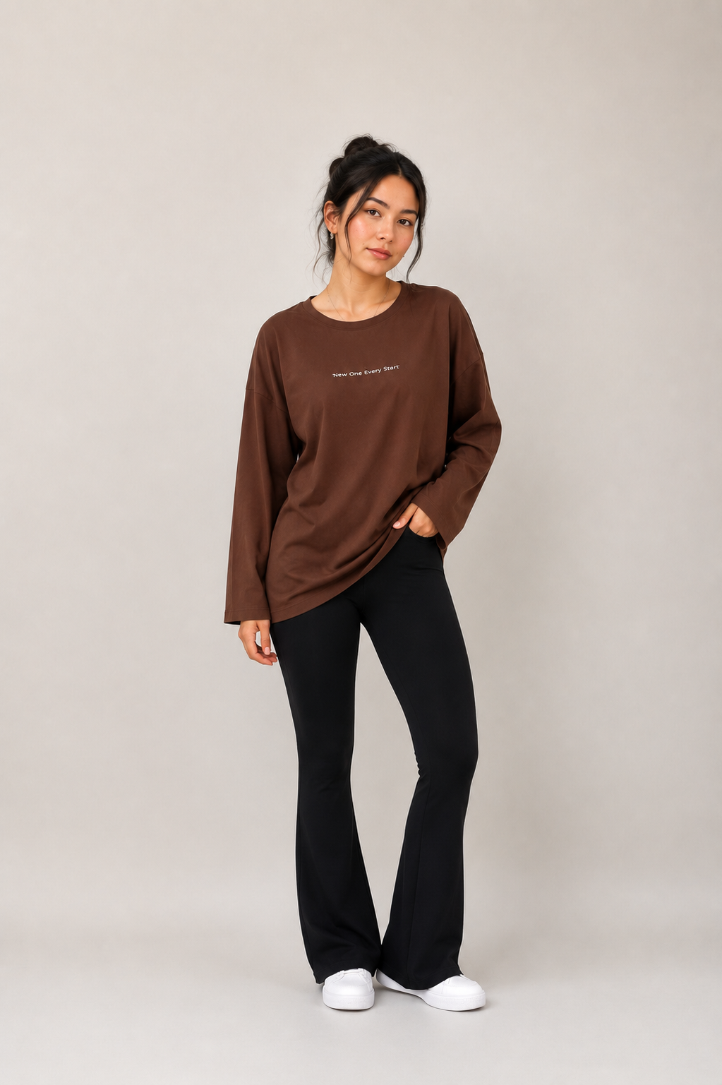 Premium Oversized Long Sleeve T-Shirt - Brown